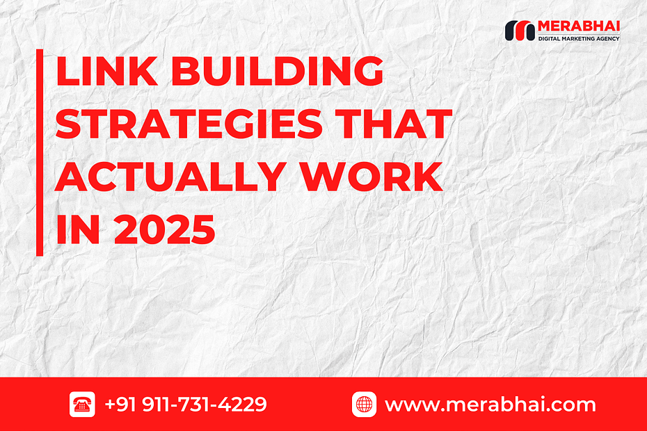 Link building strategies for SEO in 2025 with marketers connecting digital links.