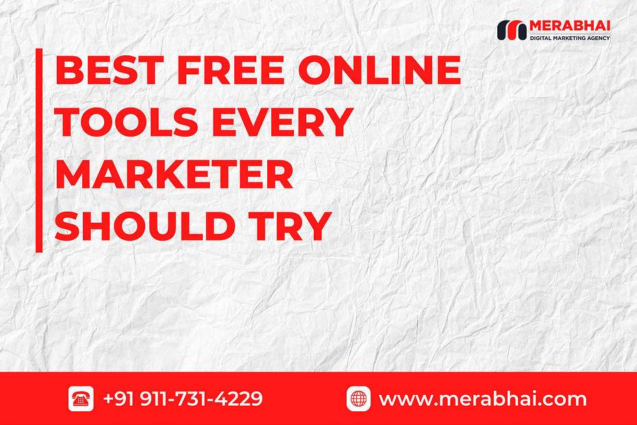 Marketer using free online tools with laptop and dashboards.